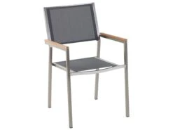 6-istuttava Ulkoruokailuryhmä 3-osainen Lasitaso Tekstiilituolit Harmaa GROSSETO -Beliani undef src sa picid 724974 type whitesh image