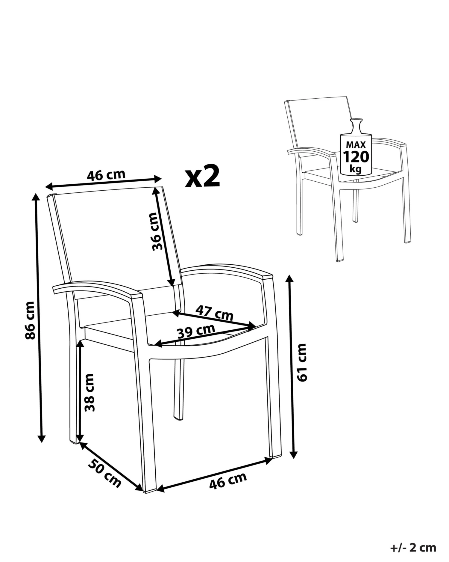 Puutarhatuoli Harmaa 2kpl PERETA - Image 10