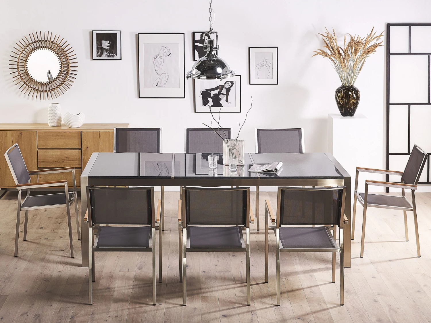 8-istuttava Ulkoruokailuryhmä 3-osainen Graniittitaso Tekstiilituolit Harmaa GROSSETO 3 8-istuttava Ulkoruokailuryhmä 3-osainen Graniittitaso Tekstiilituolit Harmaa GROSSETO - Image 3