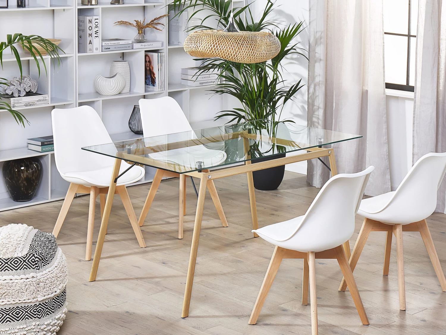 Ruokapöytä Lasitasolla Metalli Vaalea Puu 140 X 80 Cm KAMINA - Image 2