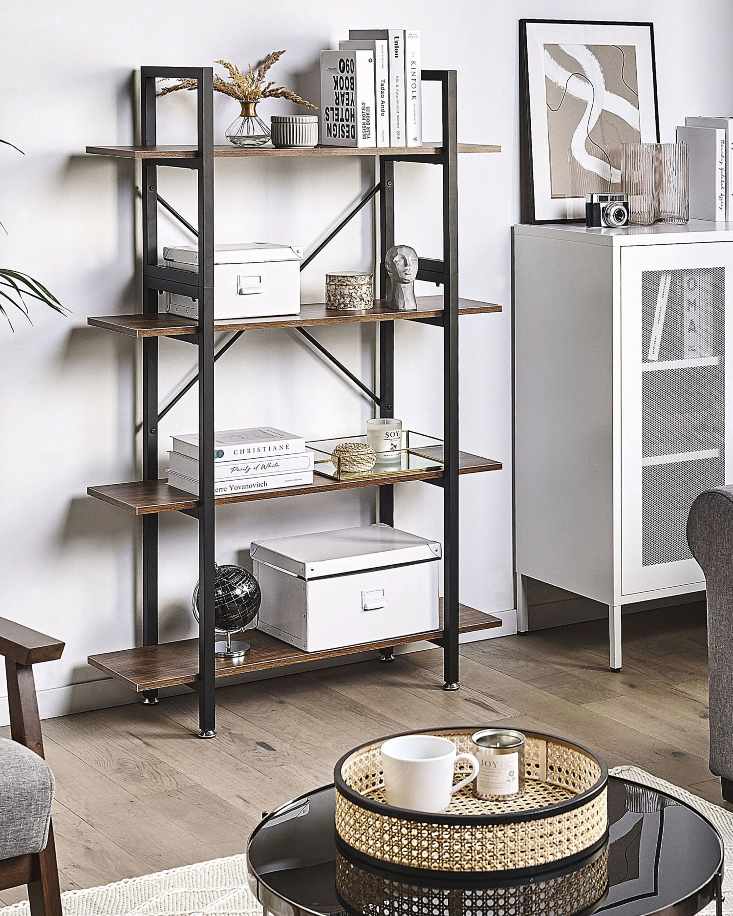 Kirjahylly 4 Hyllyä Tumma Puu/musta DARBY - Image 2