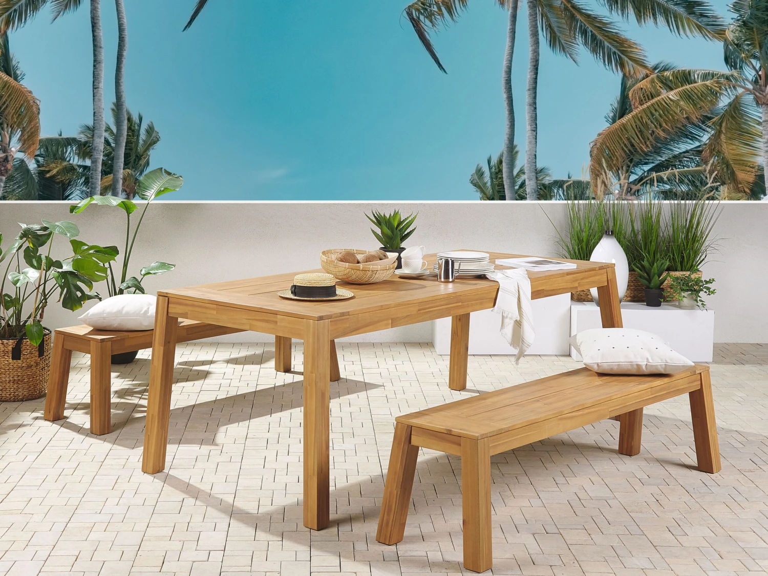 Vaalea Akaasiapuinen Puutarhapenkki 160 Cm LIVORNO - Image 3