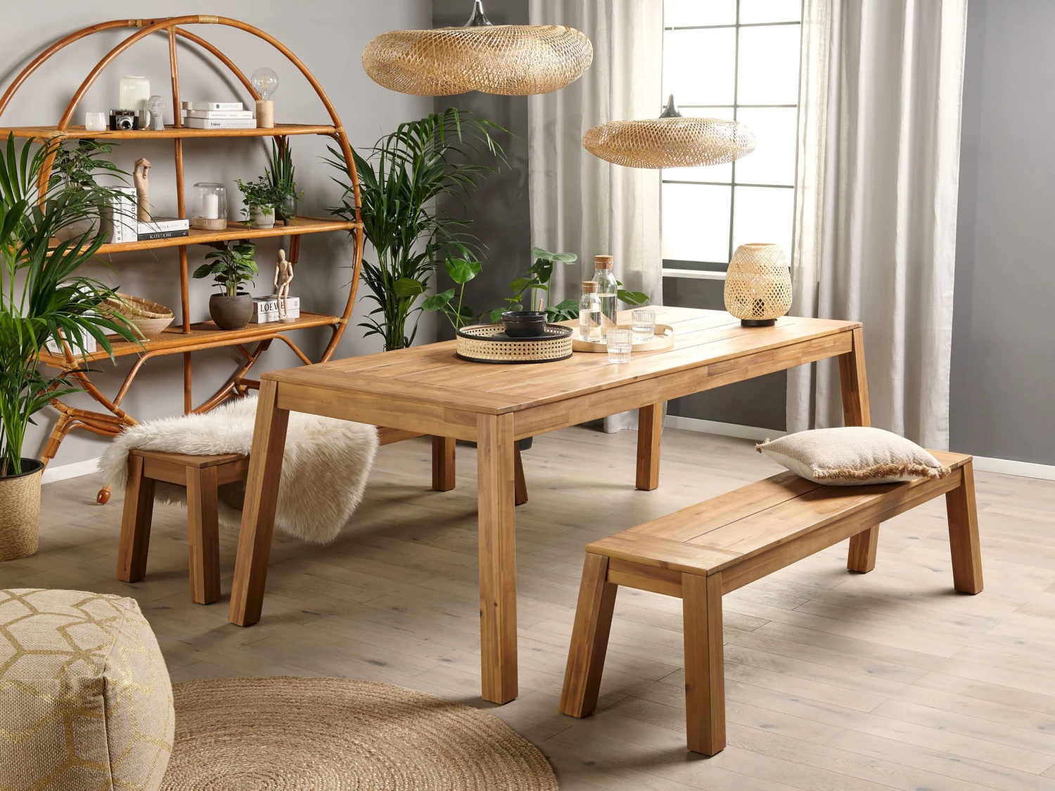 Vaalea Akaasiapuinen Puutarhapenkki 160 Cm LIVORNO - Image 4