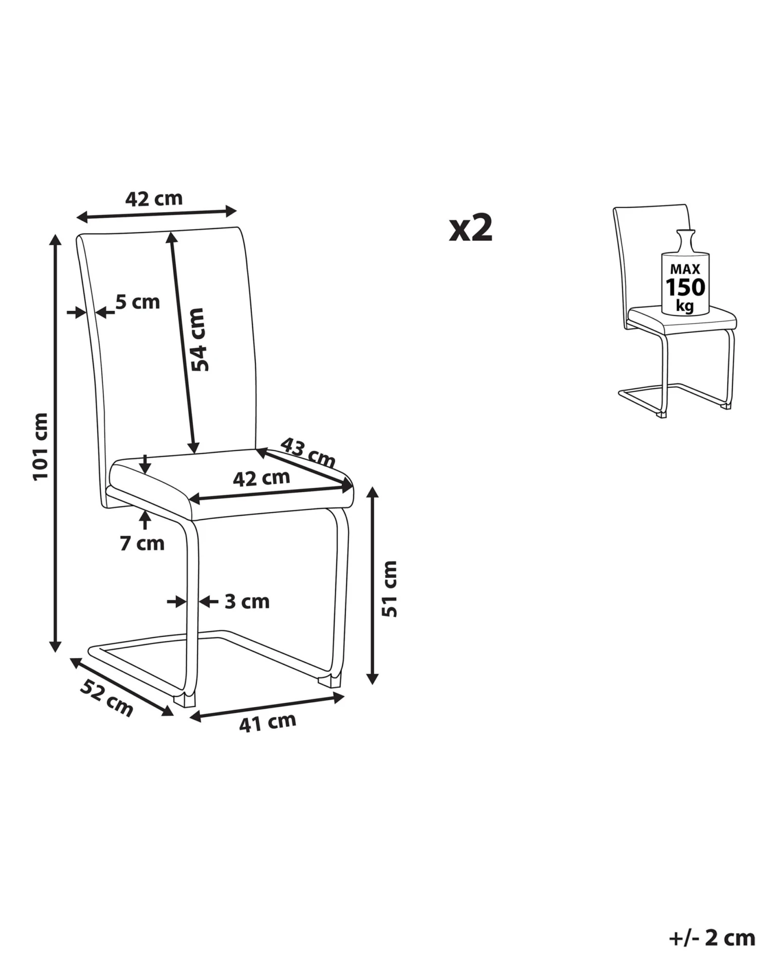 Tuoli Keinonahka Musta 2 Kpl ROVARD - Image 9