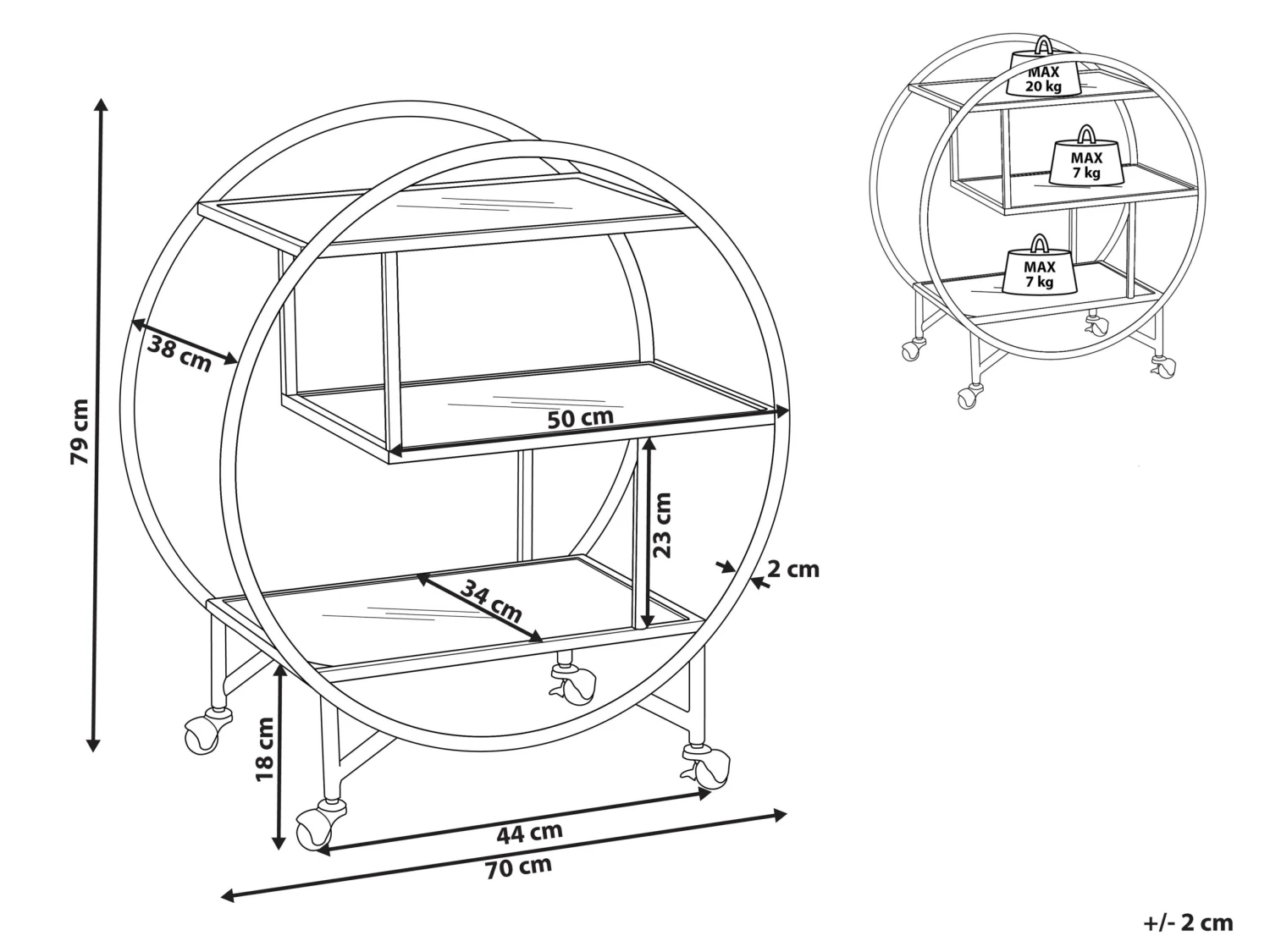 Kultainen Tarjoiluvaunu Lasitasolla COLTON - Image 6