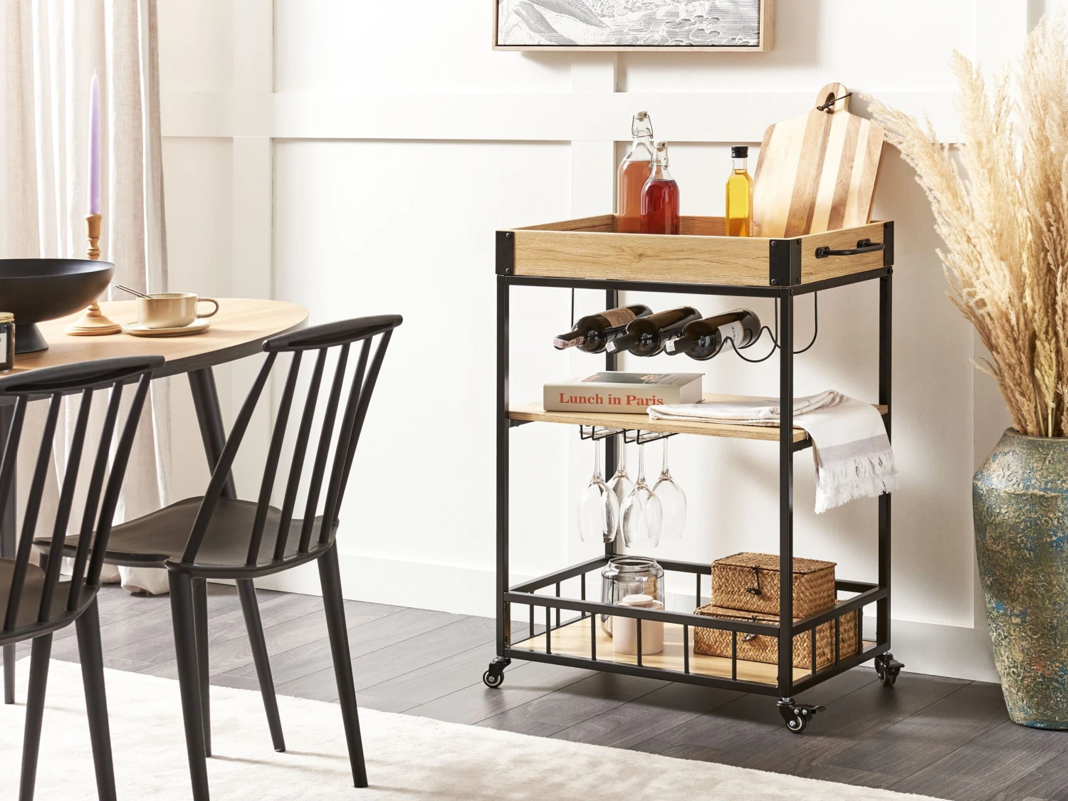 Tarjoiluvaunu Vaalea Puu/musta HULLET - Image 2