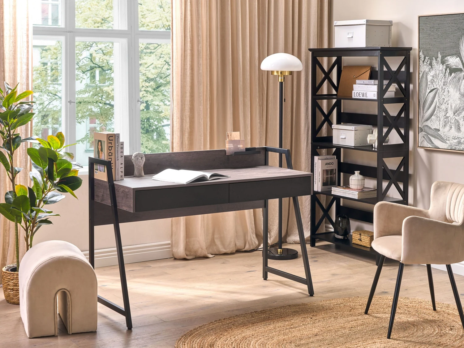 Työhuonesetti 2 Osaa Tumma Puu/musta FOSTER/HARWICH - Image 2