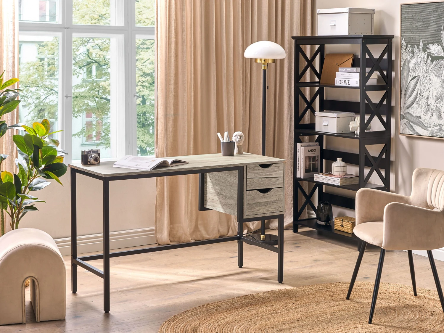 Työhuonesetti 2 Osaa Vaalea Puu/musta FOSTER/GRANT - Image 2