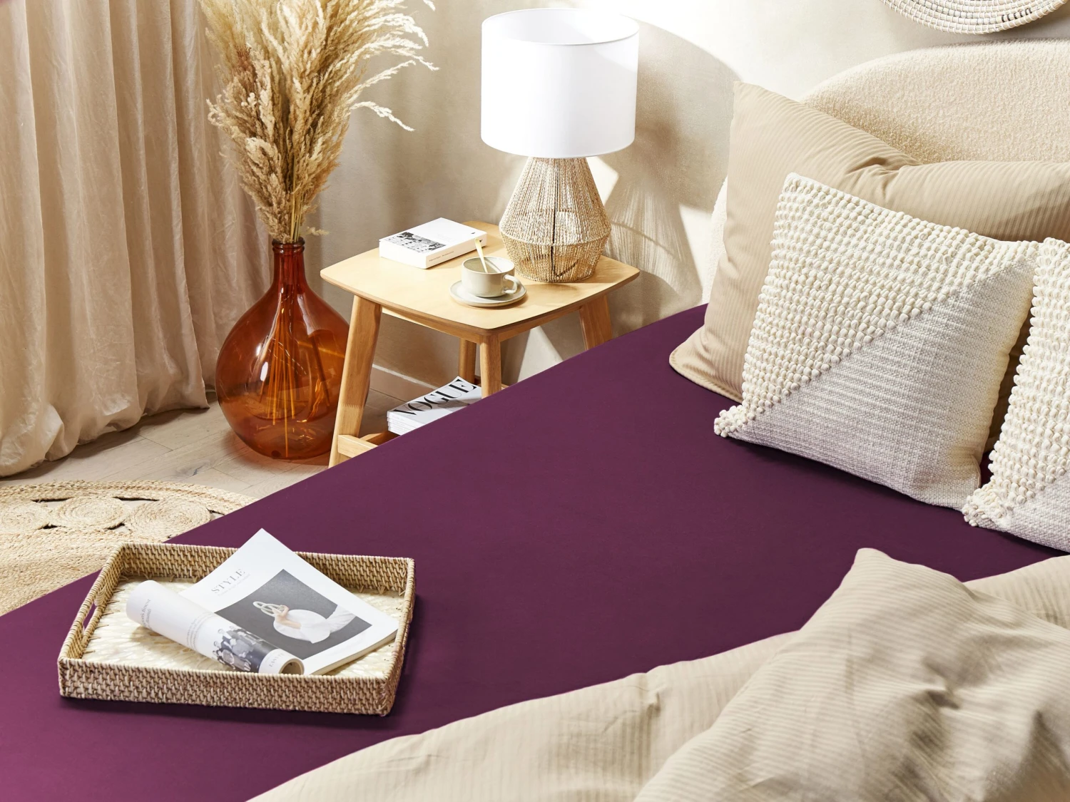 Puuvillalakana Muotoonommeltu Viininpunainen JANBU Useita Kokoja - Image 2