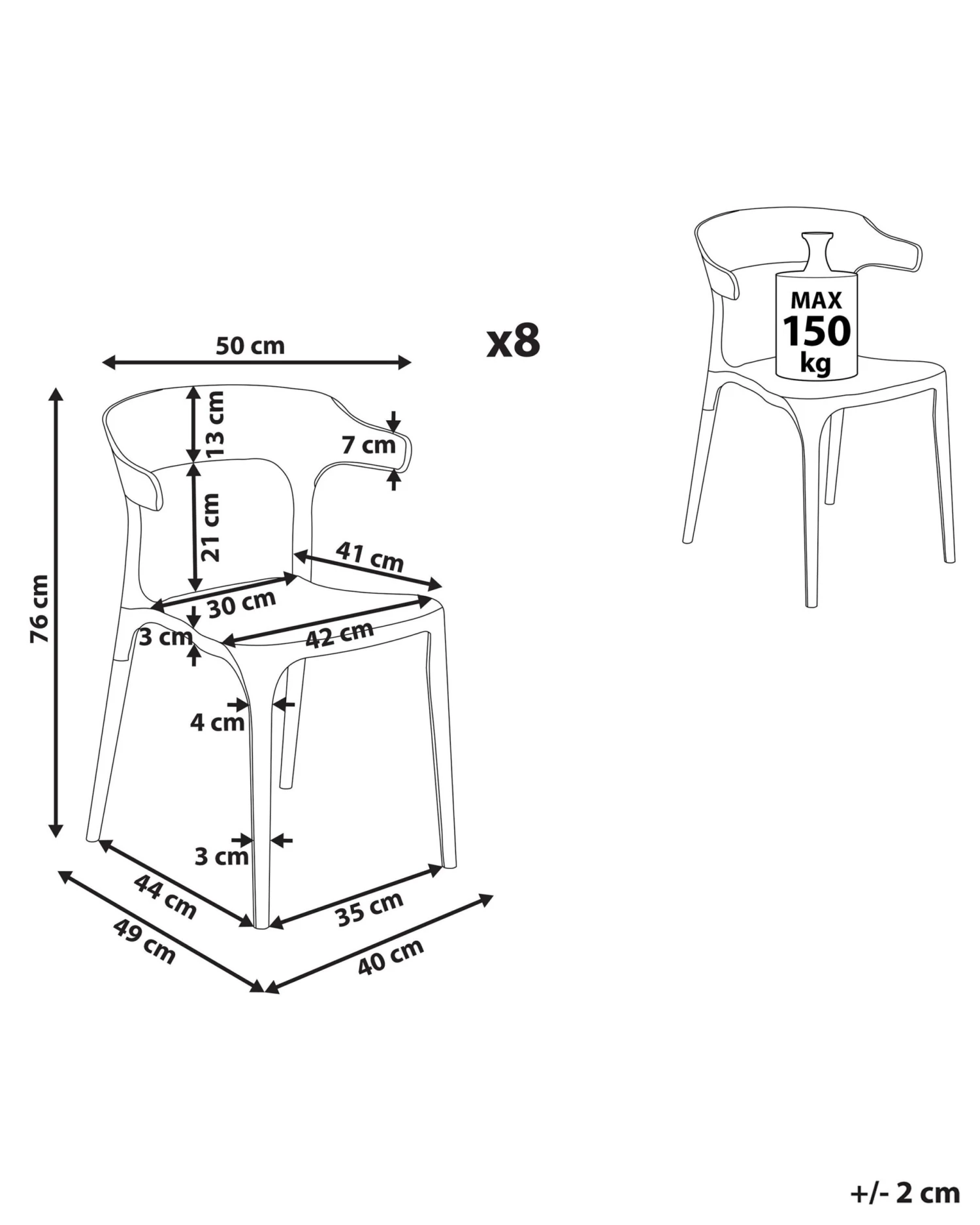 Tuoli Muovi Musta 8 Kpl GUBBIO 8 Tuoli Muovi Musta 8 Kpl GUBBIO - Image 8
